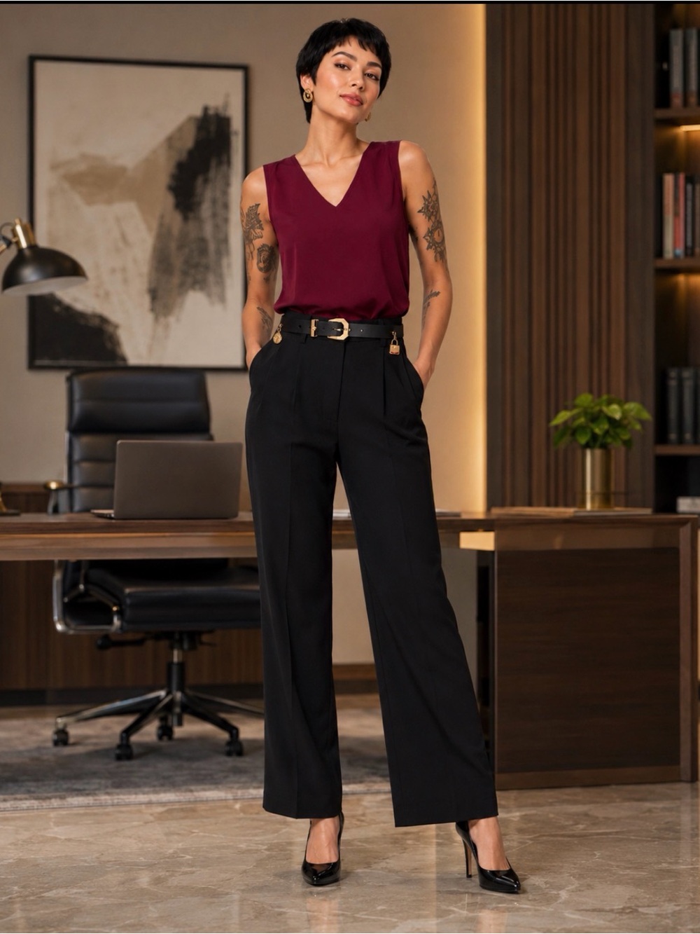 Quince V-Neck Burgundy Sleeveless 90% silk